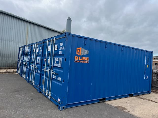 Row of blue storage containers