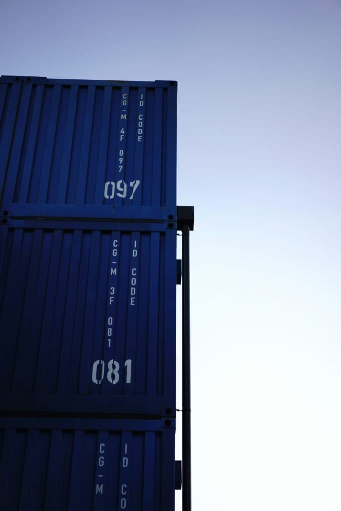 Stacked steel shipping containers